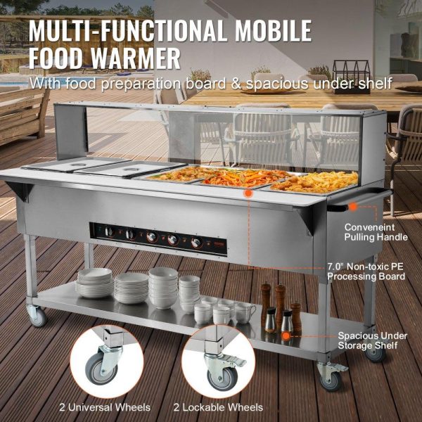 Food Holding & Warming Equipment | 5-Pan Commercial Food Warmer, 5 x 20.6QT Electric Steam Table, 3750W Professional Buffet Catering Food Warmer with Acrylic Sneeze Guard, Food Grade Stainless Steel Server for Party Restaurant Food Holding & Warming Equipment Food Holding & Warming Equipment