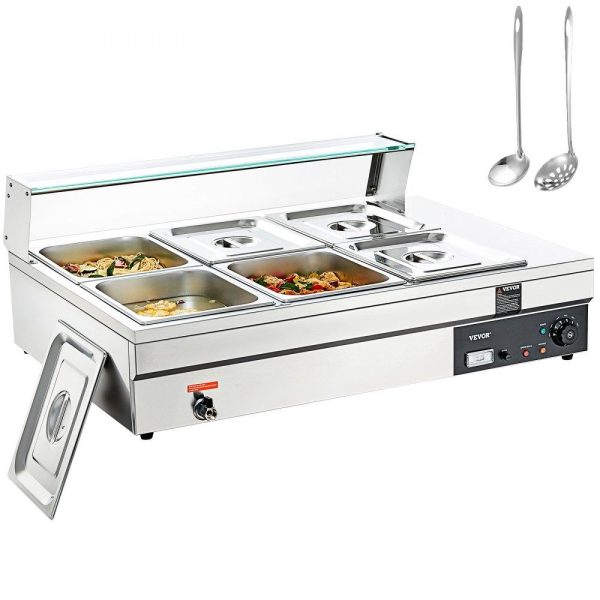 Food Holding & Warming Equipment | 6-Pan Commercial Food Warmer, 6 x 12QT Electric Steam Table with Tempered Glass Cover, 1500W Countertop Stainless Steel Buffet Bain Marie 86-185°F Temp Control for Catering, Restaurants, Silver Food Holding & Warming Equipment Food Holding & Warming Equipment