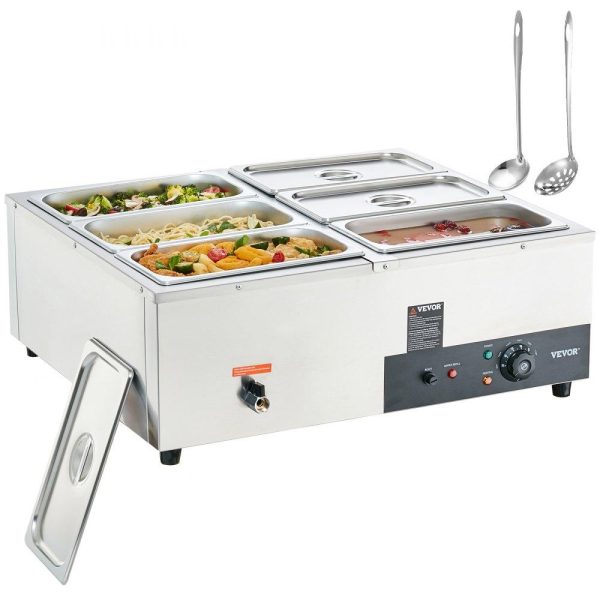 Food Holding & Warming Equipment | 6-Pan Commercial Food Warmer, 6 x 8QT Electric Steam Table, 1200W Professional Countertop Stainless Steel Buffet Bain Marie with 86-185°F Temp Control for Catering and Restaurants, Silver Food Holding & Warming Equipment Food Holding & Warming Equipment