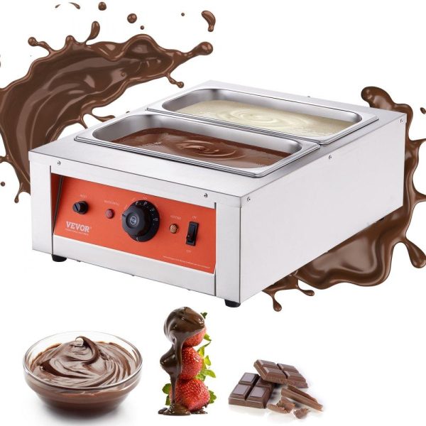 Food Holding & Warming Equipment | Chocolate Tempering Machine, 17.6 Lbs 2 Tanks Chocolate Melting Pot TEMP Control 86~185℉, 1500W Stainless Steel Electric Commercial Food Warmer For Chocolate/Milk/Cream Melting and Heating Food Holding & Warming Equipment Food Holding & Warming Equipment