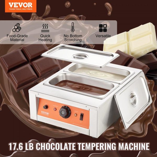 Food Holding & Warming Equipment | Chocolate Tempering Machine, 17.6 Lbs 2 Tanks Chocolate Melting Pot TEMP Control 86~185℉, 1500W Stainless Steel Electric Commercial Food Warmer For Chocolate/Milk/Cream Melting and Heating Food Holding & Warming Equipment Food Holding & Warming Equipment