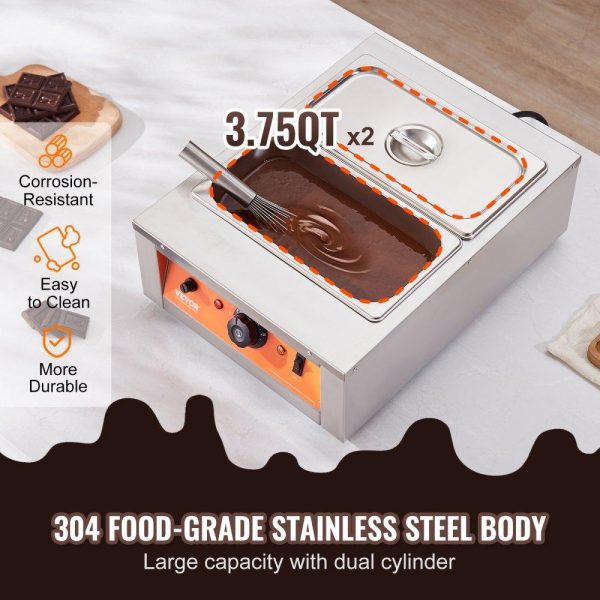 Food Holding & Warming Equipment | Chocolate Tempering Machine, 17.6 Lbs 2 Tanks Chocolate Melting Pot TEMP Control 86~185℉, 1500W Stainless Steel Electric Commercial Food Warmer For Chocolate/Milk/Cream Melting and Heating Food Holding & Warming Equipment Food Holding & Warming Equipment