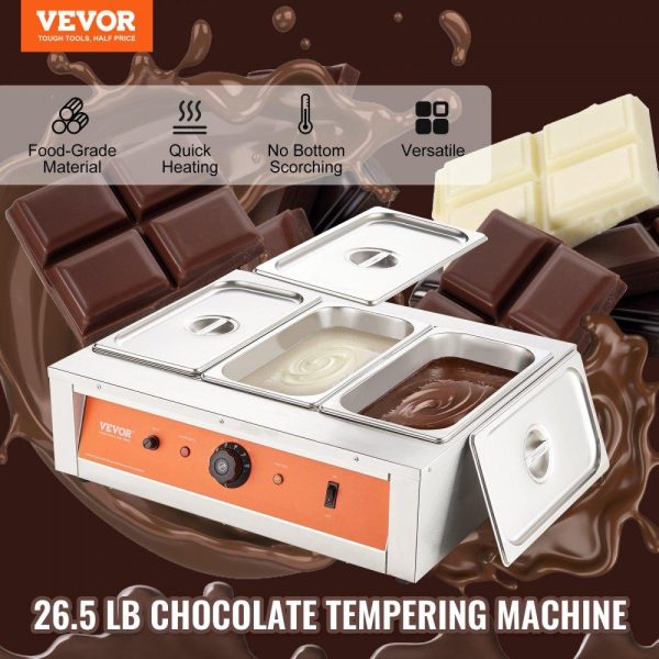 Food Holding & Warming Equipment | Chocolate Tempering Machine, 26.5 Lbs 3 Tanks Chocolate Melting Pot TEMP Control 86~185℉, 1500W Stainless Steel Electric Commercial Food Warmer For Chocolate/Milk/Cream Melting and Heating Food Holding & Warming Equipment Food Holding & Warming Equipment