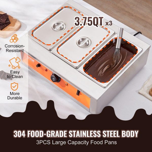 Food Holding & Warming Equipment | Chocolate Tempering Machine, 26.5 Lbs 3 Tanks Chocolate Melting Pot TEMP Control 86~185℉, 1500W Stainless Steel Electric Commercial Food Warmer For Chocolate/Milk/Cream Melting and Heating Food Holding & Warming Equipment Food Holding & Warming Equipment