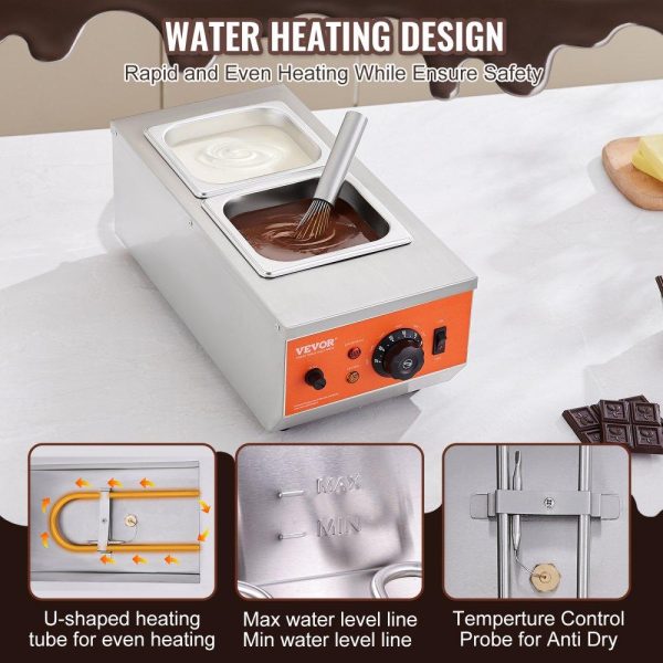 Food Holding & Warming Equipment | Chocolate Tempering Machine, 9 Lbs 2 Tanks Chocolate Melting Pot with TEMP Control 86~185℉, 800W Stainless Steel Electric Commercial Food Warmer For Chocolate/Milk/Cream Melting and Heating Food Holding & Warming Equipment Food Holding & Warming Equipment