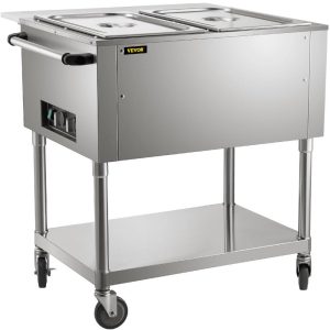 Food Holding & Warming Equipment | Commercial Electric Food Warmer, 2-Pot Steam Table Food Warmer 0-100℃ w/ 2 Lockable Wheels, Professional Stainless Steel Material with ETL Certification for Catering and Restaurants Food Holding & Warming Equipment Food Holding & Warming Equipment