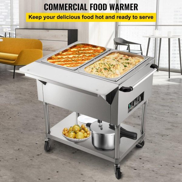 Food Holding & Warming Equipment | Commercial Electric Food Warmer, 2-Pot Steam Table Food Warmer 0-100℃ w/ 2 Lockable Wheels, Professional Stainless Steel Material with ETL Certification for Catering and Restaurants Food Holding & Warming Equipment Food Holding & Warming Equipment