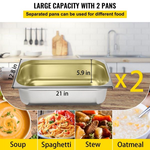 Food Holding & Warming Equipment | Commercial Electric Food Warmer, 2-Pot Steam Table Food Warmer 0-100℃ w/ 2 Lockable Wheels, Professional Stainless Steel Material with ETL Certification for Catering and Restaurants Food Holding & Warming Equipment Food Holding & Warming Equipment