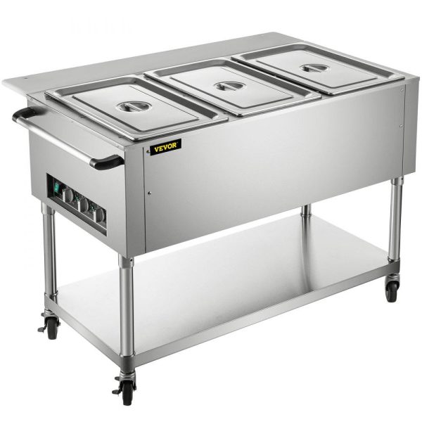 Food Holding & Warming Equipment | Commercial Electric Food Warmer, 3-Pot Steam Table Food Warmer 0-100℃ w/ 2 Lockable Wheels, Professional Stainless Steel Material with ETL Certification for Catering and Restaurants Food Holding & Warming Equipment Food Holding & Warming Equipment