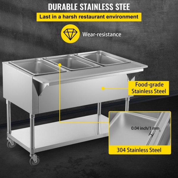 Food Holding & Warming Equipment | Commercial Electric Food Warmer, 3-Pot Steam Table Food Warmer 0-100℃ w/ 2 Lockable Wheels, Professional Stainless Steel Material with ETL Certification for Catering and Restaurants Food Holding & Warming Equipment Food Holding & Warming Equipment