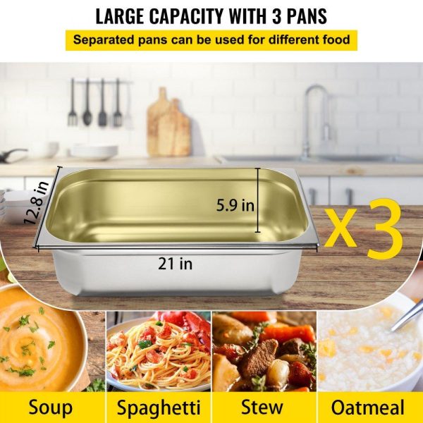 Food Holding & Warming Equipment | Commercial Electric Food Warmer, 3-Pot Steam Table Food Warmer 0-100℃ w/ 2 Lockable Wheels, Professional Stainless Steel Material with ETL Certification for Catering and Restaurants Food Holding & Warming Equipment Food Holding & Warming Equipment