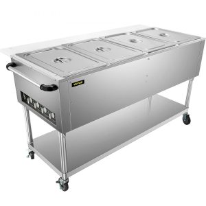 Food Holding & Warming Equipment | Commercial Electric Food Warmer, 4-Pot Steam Table Food Warmer 0-100℃ w/ 2 Lockable Wheels, Professional Stainless Steel Material with ETL Certification for Catering and Restaurants Food Holding & Warming Equipment Food Holding & Warming Equipment