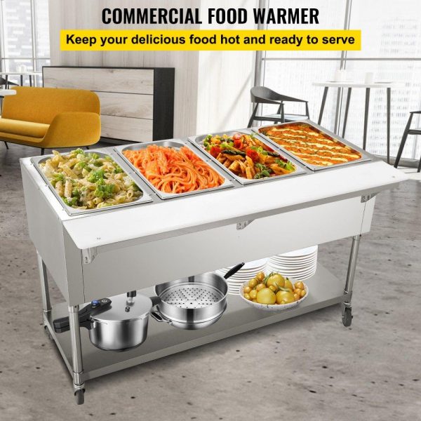 Food Holding & Warming Equipment | Commercial Electric Food Warmer, 4-Pot Steam Table Food Warmer 0-100℃ w/ 2 Lockable Wheels, Professional Stainless Steel Material with ETL Certification for Catering and Restaurants Food Holding & Warming Equipment Food Holding & Warming Equipment