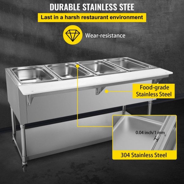 Food Holding & Warming Equipment | Commercial Electric Food Warmer, 4-Pot Steam Table Food Warmer 0-100℃ w/ 2 Lockable Wheels, Professional Stainless Steel Material with ETL Certification for Catering and Restaurants Food Holding & Warming Equipment Food Holding & Warming Equipment