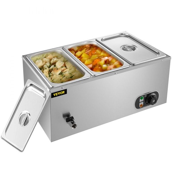 Food Holding & Warming Equipment | Commercial Food Warmer 3-Pan 850W Electric Countertop Steam Table 15cm/6inch Deep Stainless Steel Bain Marie Buffet Food Warmer Large Capacity 7 Quart/Pan for Catering and Restaurants Food Holding & Warming Equipment Food Holding & Warming Equipment