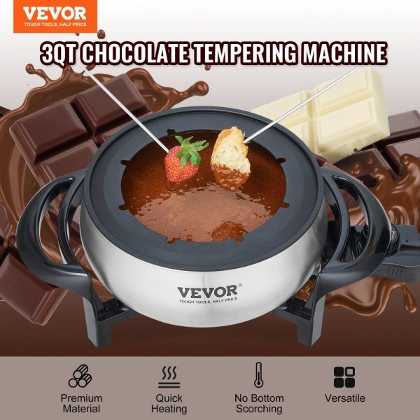 Food Holding & Warming Equipment | Electric Fondue Pot Set for Cheese & Chocolate, 3 Quart Chocolate Melting Warmer, Stainless Steel Fondue Maker with Temperature Control and 8 Forks, for Hors d’Oeuvres, Entrees, and Desserts Food Holding & Warming Equipment Food Holding & Warming Equipment