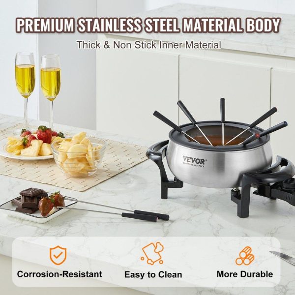 Food Holding & Warming Equipment | Electric Fondue Pot Set for Cheese & Chocolate, 3 Quart Chocolate Melting Warmer, Stainless Steel Fondue Maker with Temperature Control and 8 Forks, for Hors d’Oeuvres, Entrees, and Desserts Food Holding & Warming Equipment Food Holding & Warming Equipment