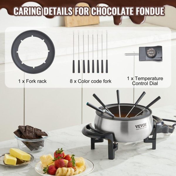 Food Holding & Warming Equipment | Electric Fondue Pot Set for Cheese & Chocolate, 3 Quart Chocolate Melting Warmer, Stainless Steel Fondue Maker with Temperature Control and 8 Forks, for Hors d’Oeuvres, Entrees, and Desserts Food Holding & Warming Equipment Food Holding & Warming Equipment