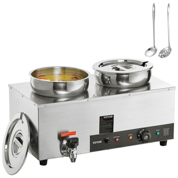 Food Holding & Warming Equipment | Electric Soup Warmer, Dual 7.4QT Stainless Steel Round Pot 86~185°F Adjustable Temp, 1200W Commercial Bain Marie with Anti-dry Burn and Reset Button, Soup Station for Restaurant, Buffet, Silver Food Holding & Warming Equipment Food Holding & Warming Equipment