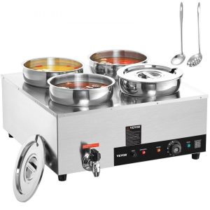 Food Holding & Warming Equipment | Electric Soup Warmer, Four 7.4QT Stainless Steel Round Pot 86~185°F Adjustable Temp, 1500W Commercial Bain Marie with Anti-dry Burn and Reset Button, Soup Station for Restaurant, Buffet, Silver Food Holding & Warming Equipment Food Holding & Warming Equipment