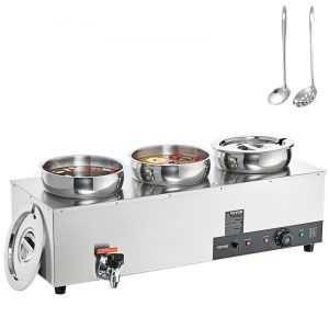 Food Holding & Warming Equipment | Electric Soup Warmer, Three 7.4QT Stainless Steel Round Pot 86~185°F Adjustable Temp, 1200W Commercial Bain Marie with Anti-dry Burn and Reset Button, Soup Station for Restaurant, Buffet, Silver Food Holding & Warming Equipment Food Holding & Warming Equipment