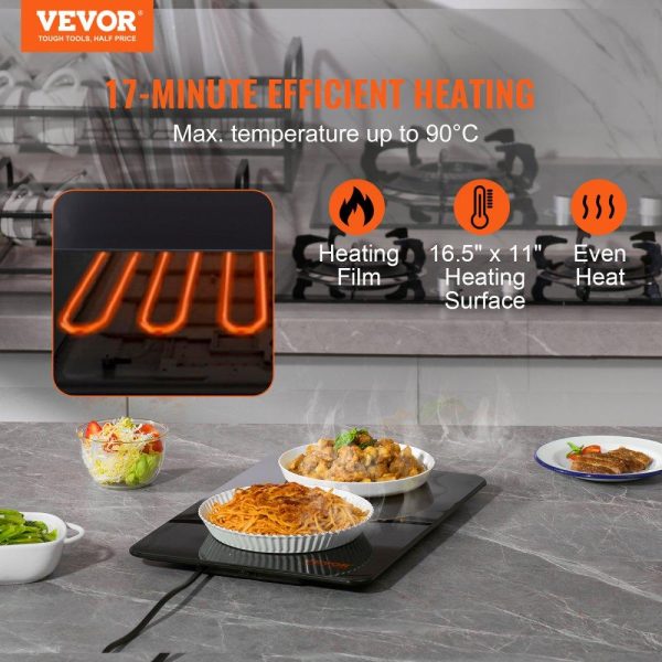 Food Holding & Warming Equipment | Electric Warming Tray, 16.5″ x 11″ Portable Tempered Glass Heating Tray with Temperature Control (65-90℃), Perfect for Dinner, Catering, House, Parties, Events, Entertaining and Holiday, Black Food Holding & Warming Equipment Food Holding & Warming Equipment