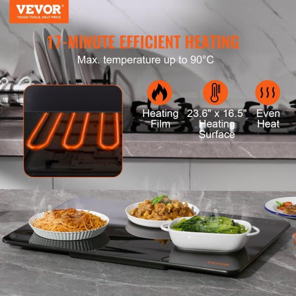 Food Holding & Warming Equipment | Electric Warming Tray, 16.5″ x 23.6″ Portable Tempered Glass Heating Tray with Temperature Control (65-90℃), Perfect for Dinner, Catering, House, Parties, Events, Entertaining and Holiday, Black Food Holding & Warming Equipment Food Holding & Warming Equipment