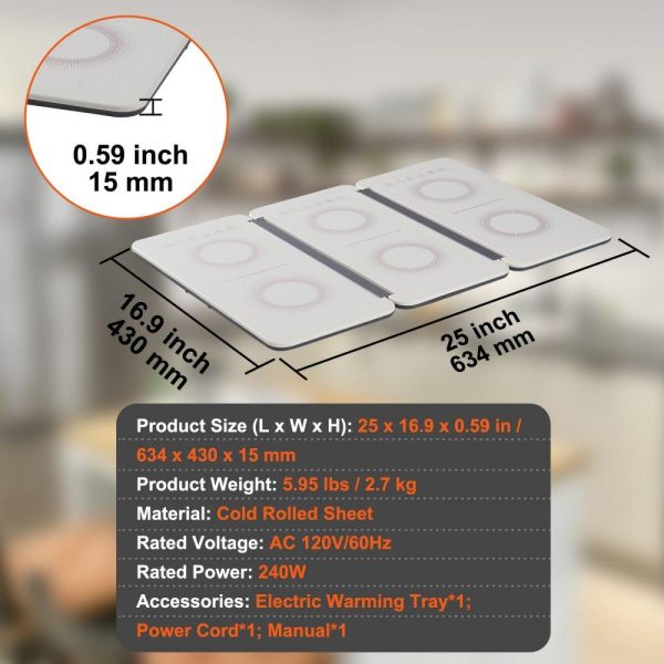 Food Holding & Warming Equipment | Electric Warming Tray, 18.9″ x 10.2″ Portable Cold Rolled Sheet Heating Tray with Temperature Control (35-100℃), Perfect for Catering, House, Parties, Events, Entertaining and Holiday, White Food Holding & Warming Equipment Food Holding & Warming Equipment