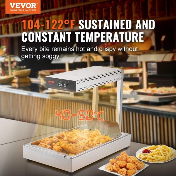 Food Holding & Warming Equipment | French Fry Food Warmer, 750W Commercial Food Heating Lamp, Electric Stainless Steel Warming Light Dump Station, Countertop 104-122°F Fries Food Warmer for Chip Buffet Kitchen Restaurant, Silver Food Holding & Warming Equipment Food Holding & Warming Equipment