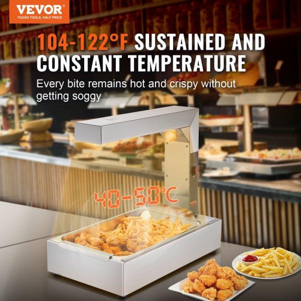 Food Holding & Warming Equipment | French Fry Food Warmer, 750W Commercial Food Heating Lamp, Electric Stainless Steel Warming Light Dump Station, Countertop 104-122°F Fries Food Warmer for Chip Buffet Kitchen Restaurant, Silver Food Holding & Warming Equipment Food Holding & Warming Equipment