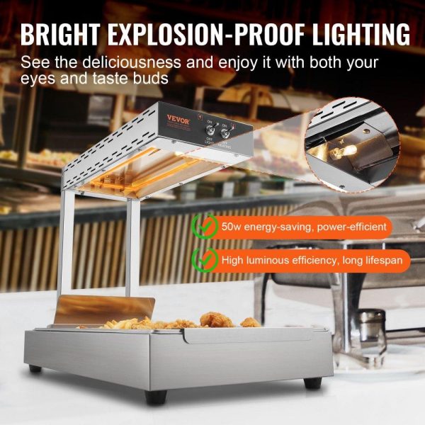 Food Holding & Warming Equipment | French Fry Food Warmer, 750W Commercial Food Heating Lamp, Electric Stainless Steel Warming Light Dump Station, Countertop 104-122°F Fries Food Warmer for Chip Buffet Kitchen Restaurant, Silver Food Holding & Warming Equipment Food Holding & Warming Equipment