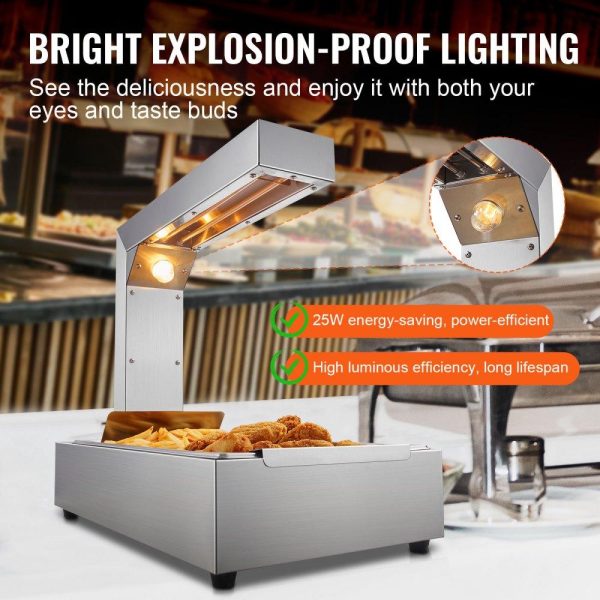 Food Holding & Warming Equipment | French Fry Food Warmer, 750W Commercial Food Heating Lamp, Electric Stainless Steel Warming Light Dump Station, Countertop 104-122°F Fries Food Warmer for Chip Buffet Kitchen Restaurant, Silver Food Holding & Warming Equipment Food Holding & Warming Equipment