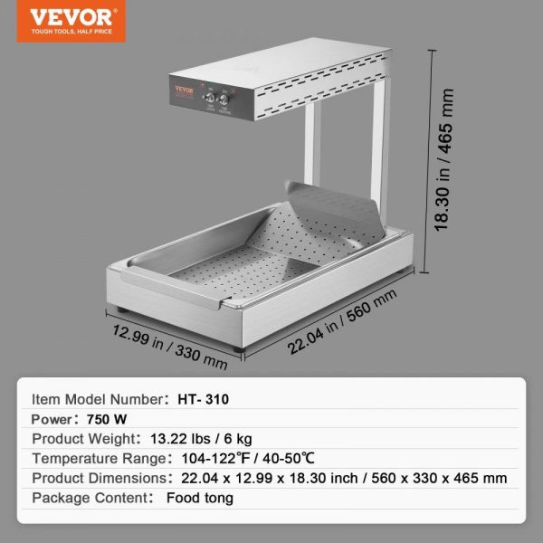 Food Holding & Warming Equipment | French Fry Food Warmer, 750W Commercial Food Heating Lamp, Electric Stainless Steel Warming Light Dump Station, Countertop 104-122°F Fries Food Warmer for Chip Buffet Kitchen Restaurant, Silver Food Holding & Warming Equipment Food Holding & Warming Equipment