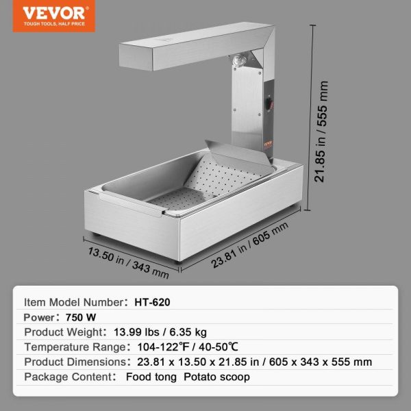 Food Holding & Warming Equipment | French Fry Food Warmer, 750W Commercial Food Heating Lamp, Electric Stainless Steel Warming Light Dump Station, Countertop 104-122°F Fries Food Warmer for Chip Buffet Kitchen Restaurant, Silver Food Holding & Warming Equipment Food Holding & Warming Equipment