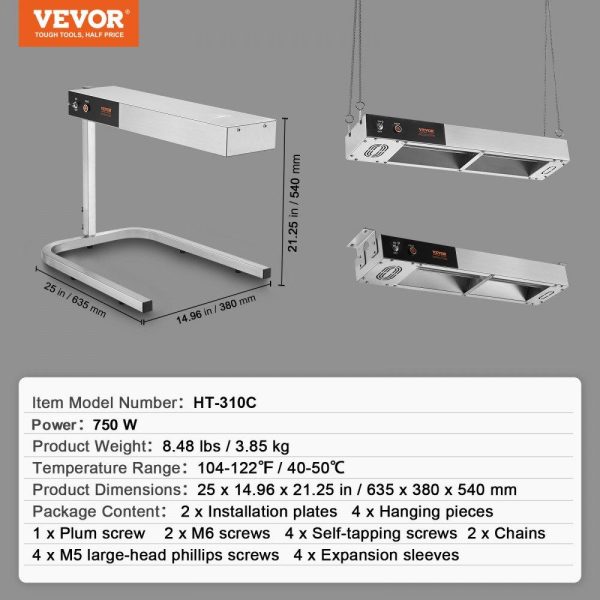 Food Holding & Warming Equipment | French Fry Food Warmer, 750W Commercial Strip Food Heating Lamp, Electric Stainless Steel Warming Light Dump Station, Countertop 104-122°F Fries Warmer for Chip Buffet Kitchen Restaurant, Silver Food Holding & Warming Equipment Food Holding & Warming Equipment