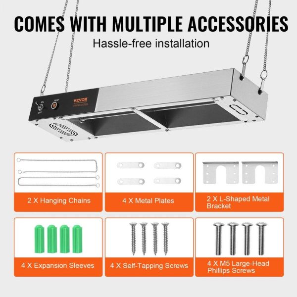 Food Holding & Warming Equipment | French Fry Food Warmer, 750W Commercial Strip Food Heating Lamp, Electric Stainless Steel Warming Light Dump Station, Overhead 104-122°F Fries Warmer for Chip Buffet Kitchen Restaurant, Silver Food Holding & Warming Equipment Food Holding & Warming Equipment