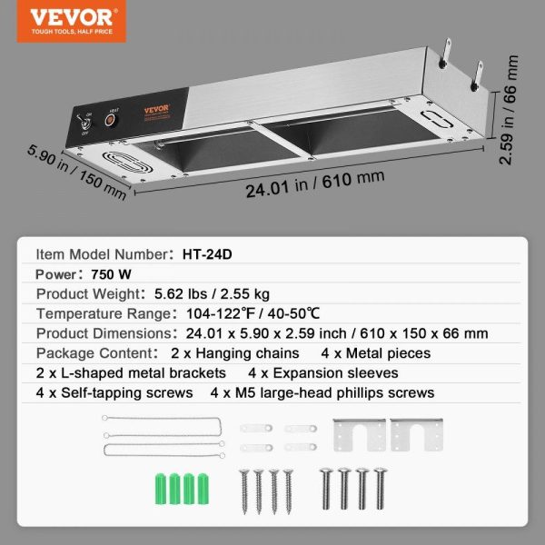 Food Holding & Warming Equipment | French Fry Food Warmer, 750W Commercial Strip Food Heating Lamp, Electric Stainless Steel Warming Light Dump Station, Overhead 104-122°F Fries Warmer for Chip Buffet Kitchen Restaurant, Silver Food Holding & Warming Equipment Food Holding & Warming Equipment