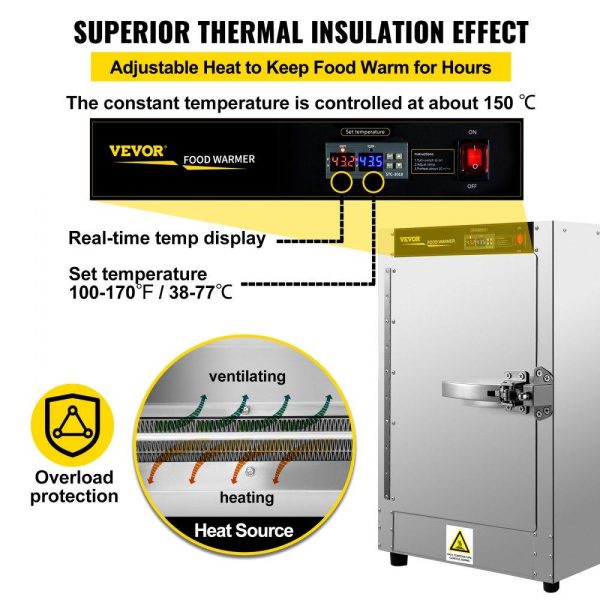 Food Holding & Warming Equipment | Hot Box Food Warmer, 16″x16″x24″ Concession Warmer with Water Tray, Four Disposable Catering Pans, Countertop Pizza, Patty, Pastry, Empanada, Concession Hot Food Hold Tested to UL Standards Food Holding & Warming Equipment Food Holding & Warming Equipment