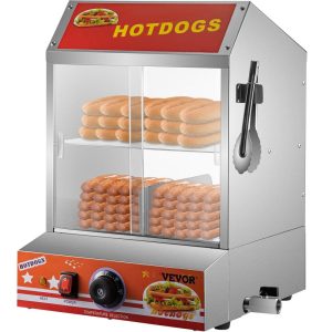 Food Holding & Warming Equipment | Hot Dog Steamer, 27L/24.52Qt, 2-Tier Hut Steamer for 175 Hot Dogs & 40 Buns, Electric Bun Warmer Cooker with Tempered Glass Slide Doors Partition Plate Food Clip PTFE Tape, Stainless Steel Food Holding & Warming Equipment Food Holding & Warming Equipment