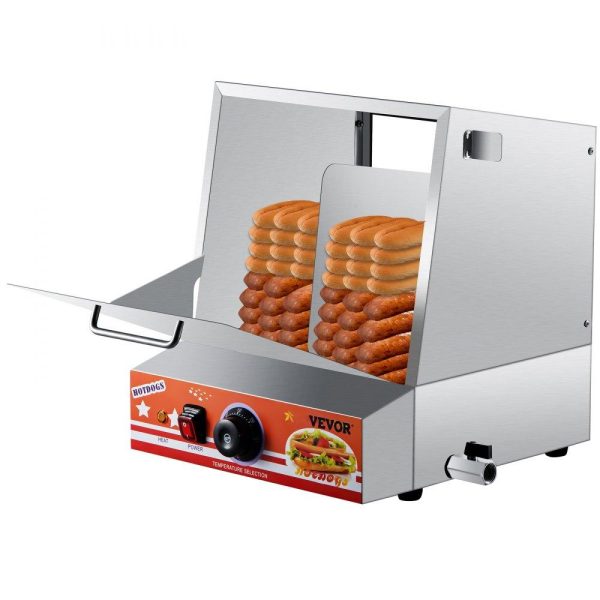 Food Holding & Warming Equipment | Hot Dog Steamer, 36L/32.69Qt, Classic Hut Steamer for 96 Hot Dogs & 30 Buns, Electric Bun Warmer Cooker with Drop Down Door Acrylic Window Partition Plate Food Clip PTFE Tape, Stainless Steel Food Holding & Warming Equipment Food Holding & Warming Equipment