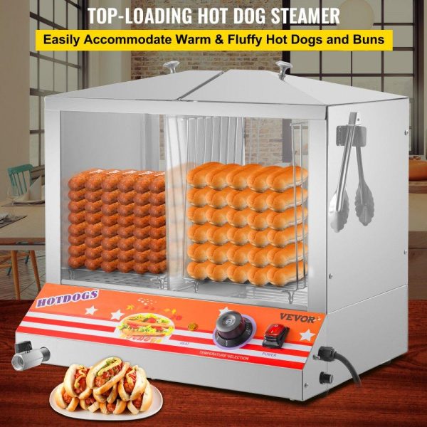 Food Holding & Warming Equipment | Hot Dog Steamer, 36L/32.69Qt, Top Load Hut Steamer for 100 Hot Dogs & 48 Buns, Electric Bun Warmer Cooker with Acrylic Windows Partition Plate Shelves Food Clip PTFE Tape, Stainless Steel Food Holding & Warming Equipment Food Holding & Warming Equipment