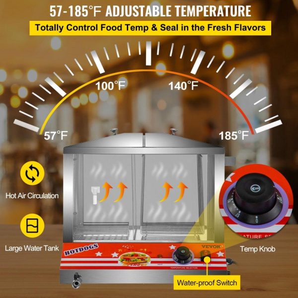 Food Holding & Warming Equipment | Hot Dog Steamer, 36L/32.69Qt, Top Load Hut Steamer for 100 Hot Dogs & 48 Buns, Electric Bun Warmer Cooker with Acrylic Windows Partition Plate Shelves Food Clip PTFE Tape, Stainless Steel Food Holding & Warming Equipment Food Holding & Warming Equipment