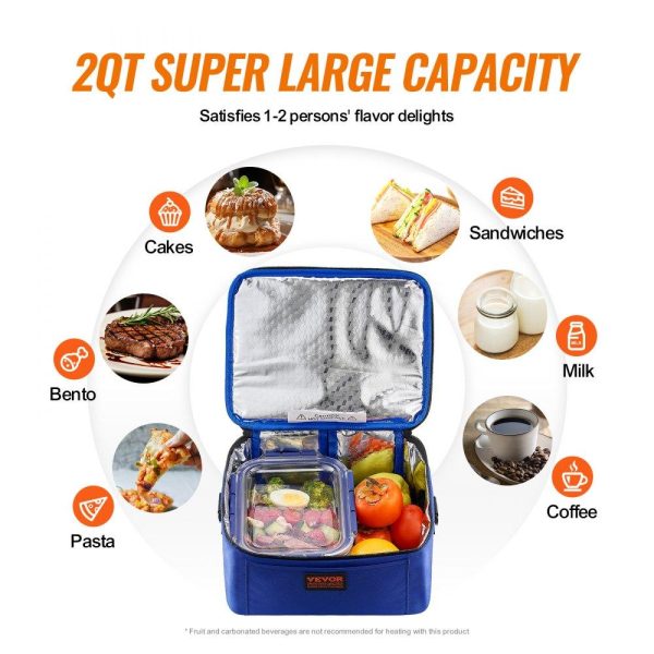 Food Holding & Warming Equipment | Portable Oven, 110V Home/Office Food Warmer, 80W (Max 100W) Portable Mini Personal Microwave, 2QT Electric Heated Lunch Box, Compatible with Glass, Ceramic, Foil Container (Blue) Blue Food Holding & Warming Equipment Blue