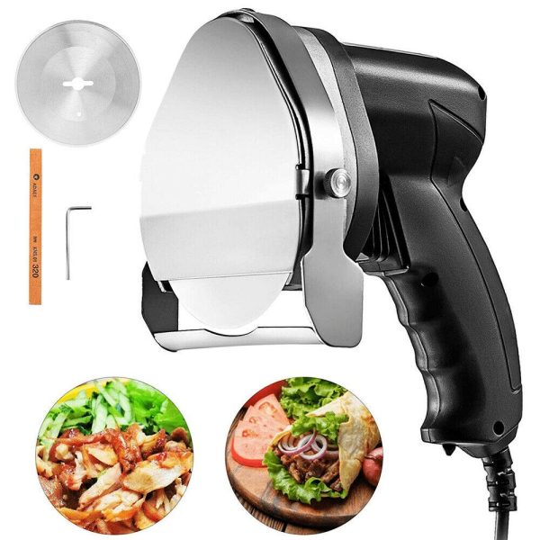 Food Preparation Equipment | 110V Electric Shawarma 80W Professional Turkish Kebab Knife Stainless Steel Commercial Gyro Cutter 2800 RPM With 2 Blades Φ3.93/100mm Adjustable Thickness 0-8 mm Food Preparation Equipment Food Preparation Equipment