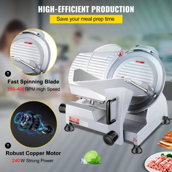 Food Preparation Equipment | 240W Commercial Meat Slicer, Electric Deli Food Slicer, 10″ Carbon Steel Blade Electric Food Slicer, 350-400RPM Meat Slicer, 0 – 0.47 inch Thickness Adjustable for Commercial and Home Use Food Preparation Equipment Food Preparation Equipment