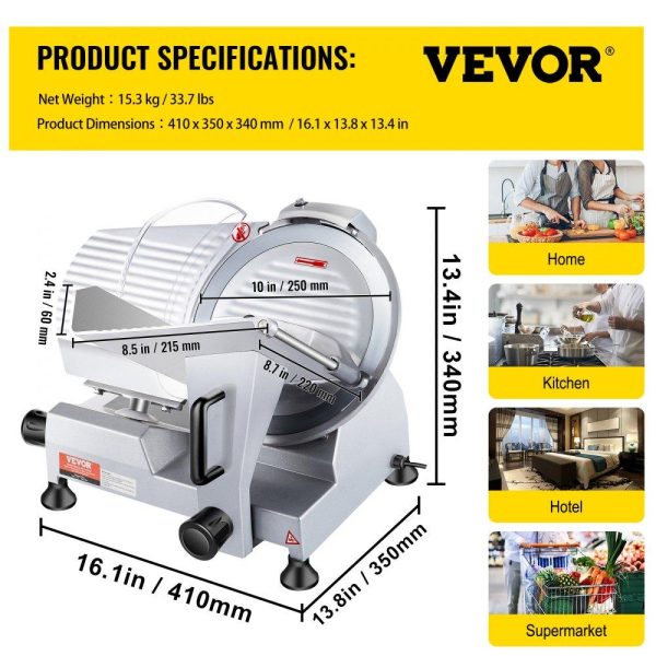 Food Preparation Equipment | 240W Commercial Meat Slicer, Electric Deli Food Slicer, 10″ Carbon Steel Blade Electric Food Slicer, 350-400RPM Meat Slicer, 0 – 0.47 inch Thickness Adjustable for Commercial and Home Use Food Preparation Equipment Food Preparation Equipment