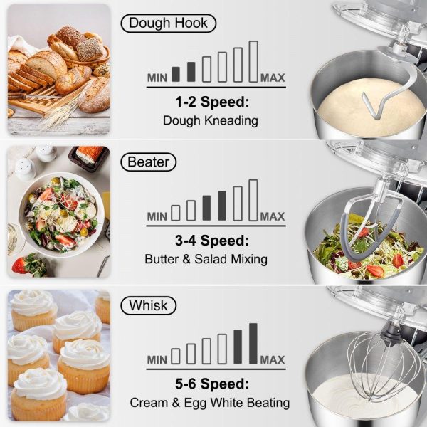 Food Preparation Equipment | 450W Stand Mixer 6-Speed Tilt-Head Dough Mixer 7.4 Qt Bowl 3 Attachments Food Preparation Equipment Food Preparation Equipment