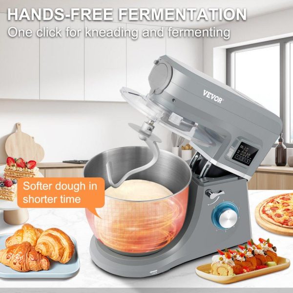 Food Preparation Equipment | 5 IN 1 Stand Mixer, 660W Tilt-Head Multifunctional Electric Mixer with 6 Speeds LCD Screen Timing, 7.4 Qt Stainless Bowl, Dough Hook, Flat Beater, Whisk, Scraper, Meat Grinder, Juice Cup – Gray Food Preparation Equipment Food Preparation Equipment