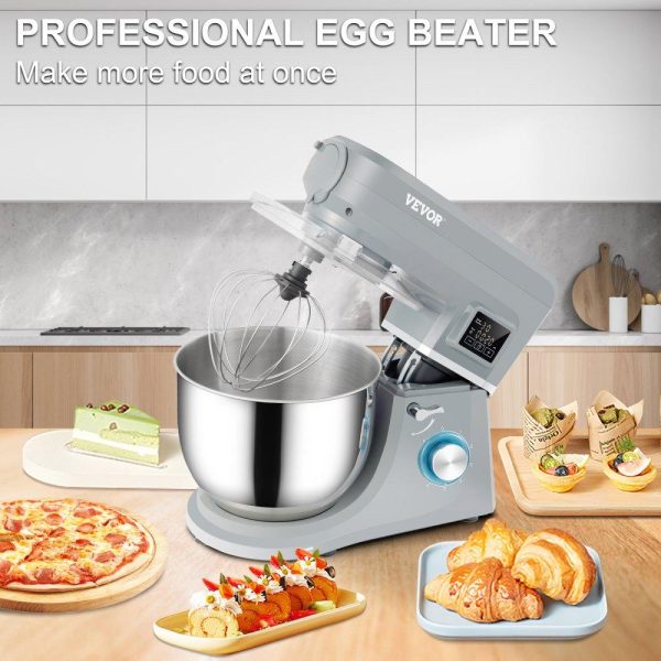 Food Preparation Equipment | 5 IN 1 Stand Mixer, 660W Tilt-Head Multifunctional Electric Mixer with 6 Speeds LCD Screen Timing, 7.4 Qt Stainless Bowl, Dough Hook, Flat Beater, Whisk, Scraper, Meat Grinder, Juice Cup – Gray Food Preparation Equipment Food Preparation Equipment