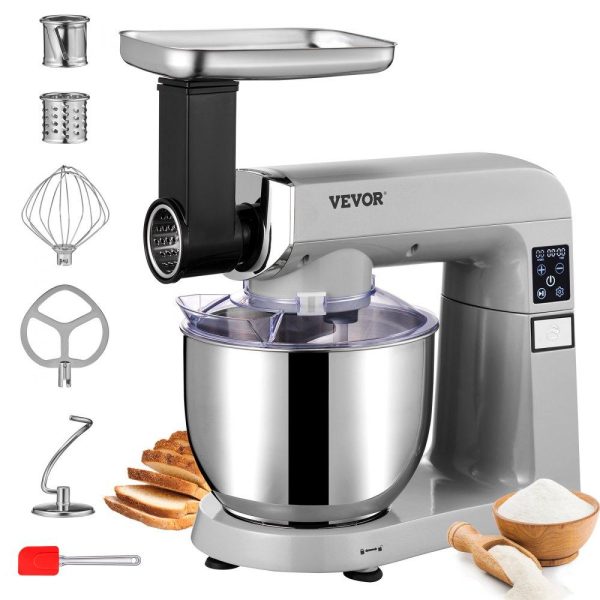 Food Preparation Equipment | 6 in 1 Stand Mixer, 450W Multifunctional Electric Mixer with Tilt-Head, 6 Speeds and LCD Screen Timing, 7.4Qt Stainless Bowl, Dough Hook, Flat Beater, Whisk, Scraper, Grinder, Stuffer, Slicer Food Preparation Equipment Food Preparation Equipment